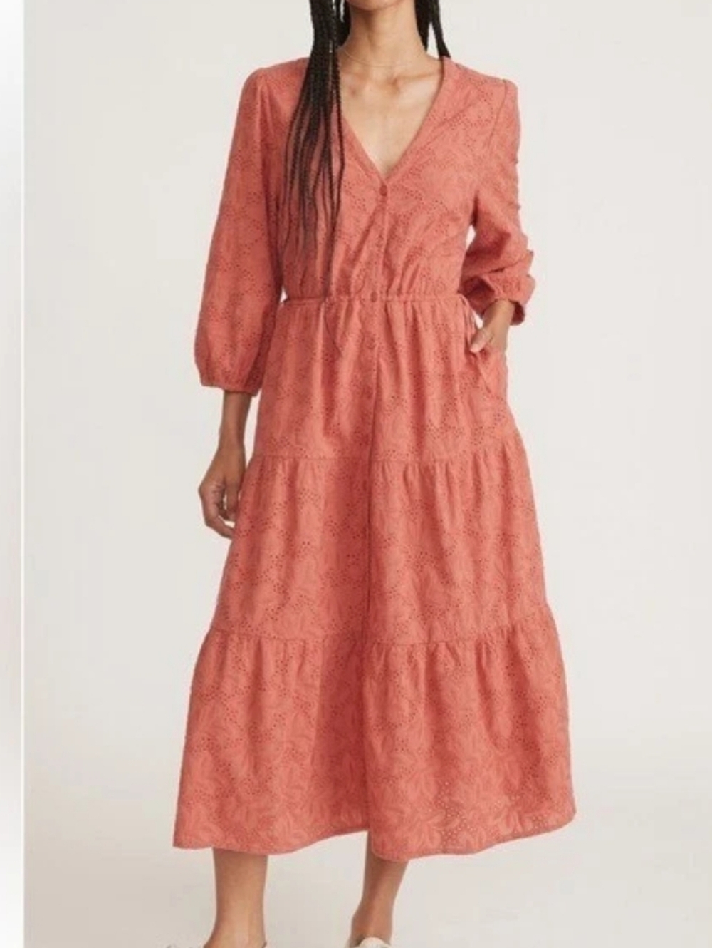 NEW Marine Layer Willow Embroidered Eyelet Tiered Cottagecore Midi Dress Sz Sm